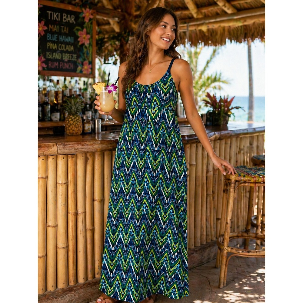 Babydoll Maxi Sleeveless Dress Boho Size PS Chevron Print Multi  New Directions